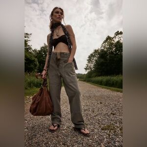 Free People Wide Leg Pants in Olive Green